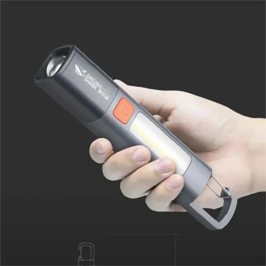 Smiling Shark SD1023 LED || Multifunctional Flashlight with Hook || Camping Light || USB Rechargeable Zoomable
