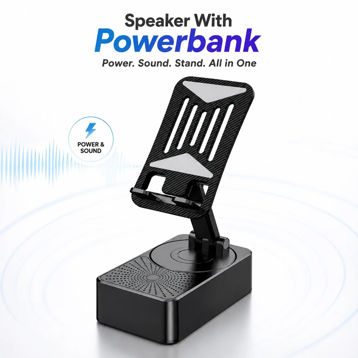3-in-1 Foldable Mobile Phone Holder with Bluetooth 5.3 Speaker, Adjustable Desktop Stand & Type-C Charging