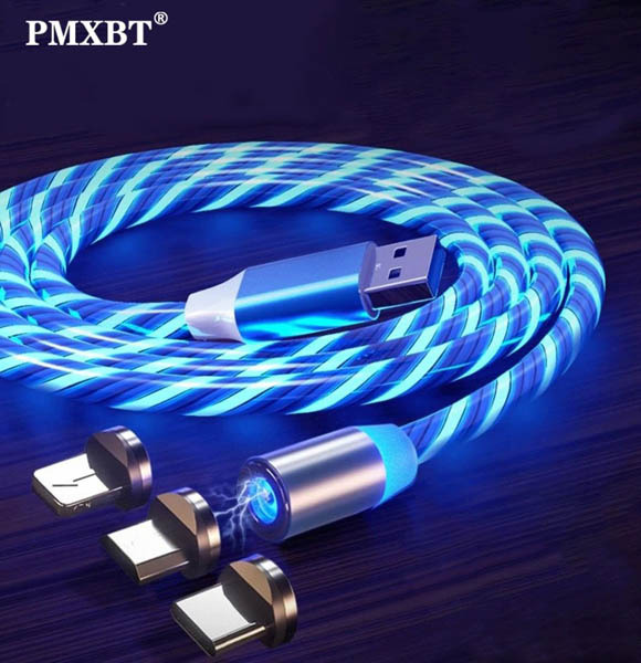 3 in 1 Luminous Magnetic Charger Cable LED Glow Lightning Fast Charging Magnetic USB Cable For All Mobile Phone (DS)
