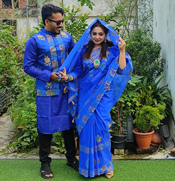 Stylish New Collection Saree & Panjabi koti Combo Dress for Couple (GM-1413)