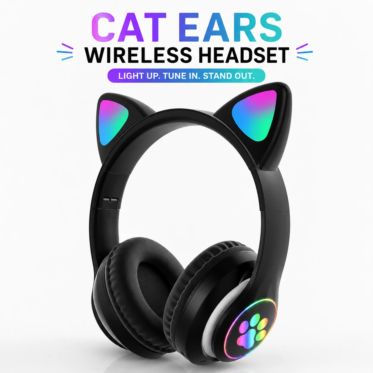 CAT STN-28 Wireless Cat Ear Headset Bluetooth 5.0 with 40mm Speakers, 400mAh Battery & 7-Hour Playtime