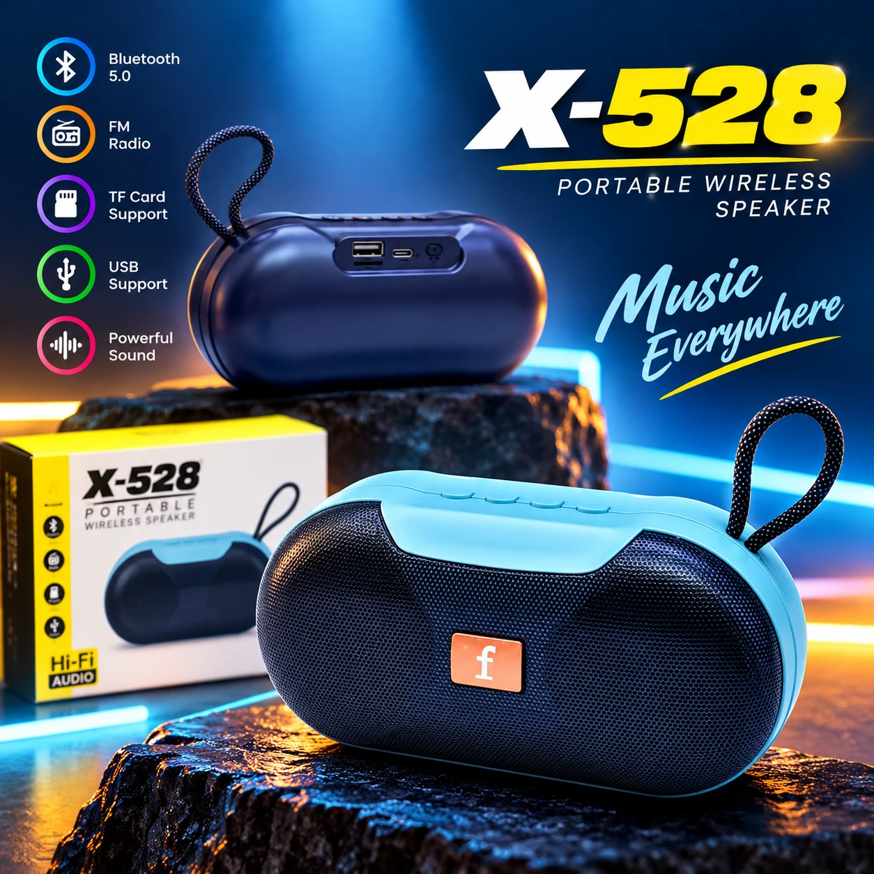 X-528 Portable Wireless Stage Speaker – 3D Stereo Sound, Bluetooth & FM Radio