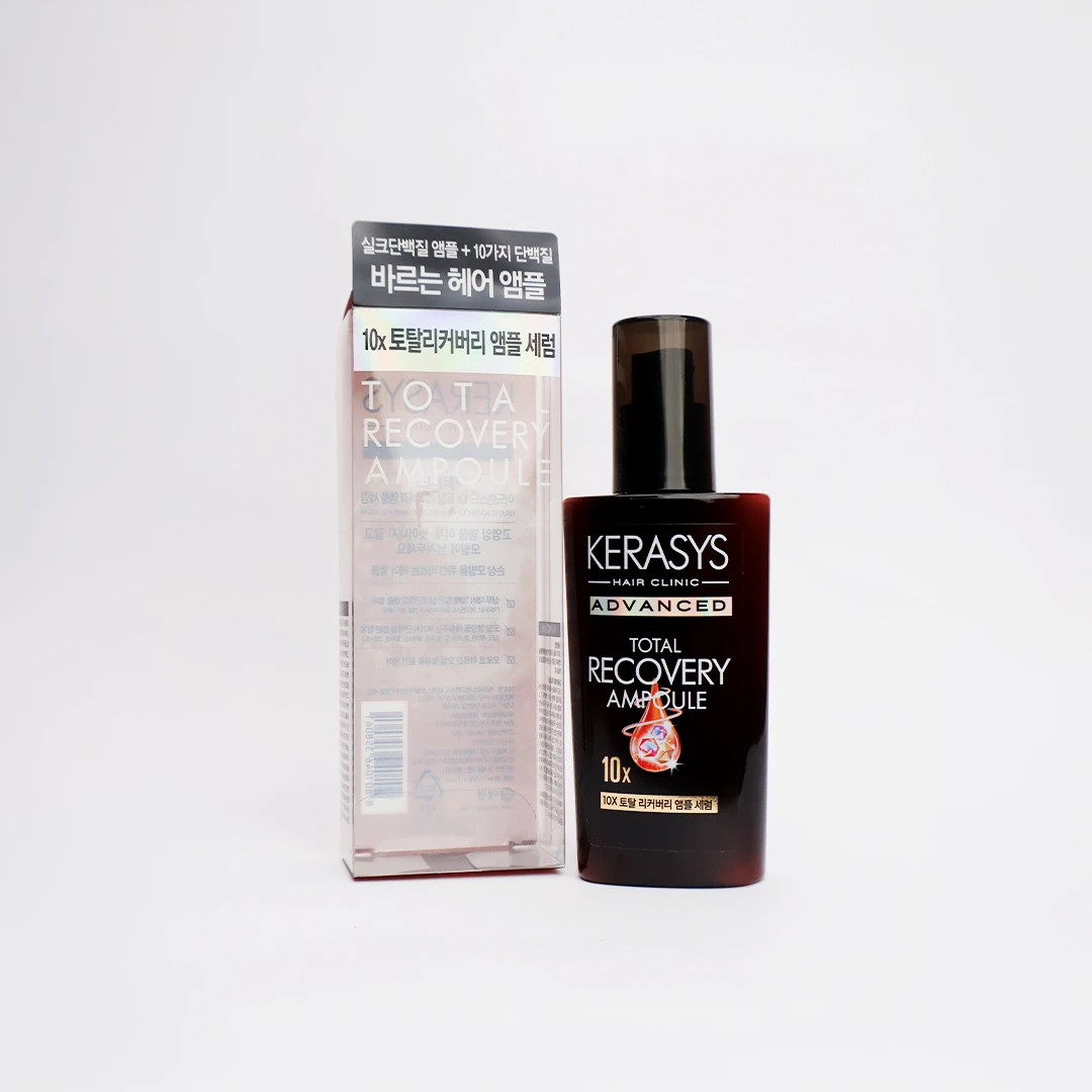 Kerasys Advanced Total Recovery Ampoule Serum 80ml – Leave-In Hair Repair Serum with Keratin, Silk Protein, Argan Oil & 10 Protein Complex