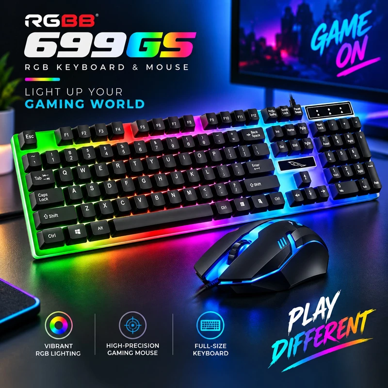 RGBB 699GS RGB Wired Gaming Keyboard and Mouse Combo for PC & Laptop