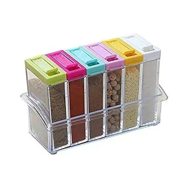 Shopais Crystal Seasoning Spice Rack 6 Lid Container Set (Multi-Color) (ANZ)