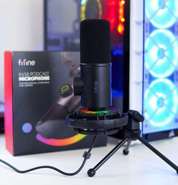 FIFINE K658 USB Dynamic Cardioid Podcast Microphone With A Live Monitoring, Gain Control, Mute Button