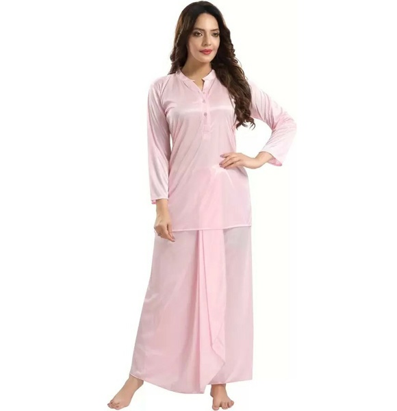 Women's Satin Night Suit Set (Tops & Lungi)-GM-1086