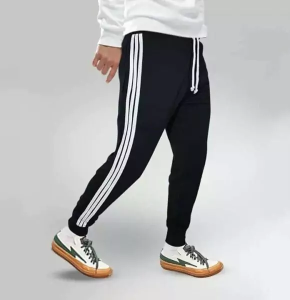 Premium quality Slim Fit Trousers / Joggers & Sweats Pants for Men (3 step joggers Black)-GM-2146