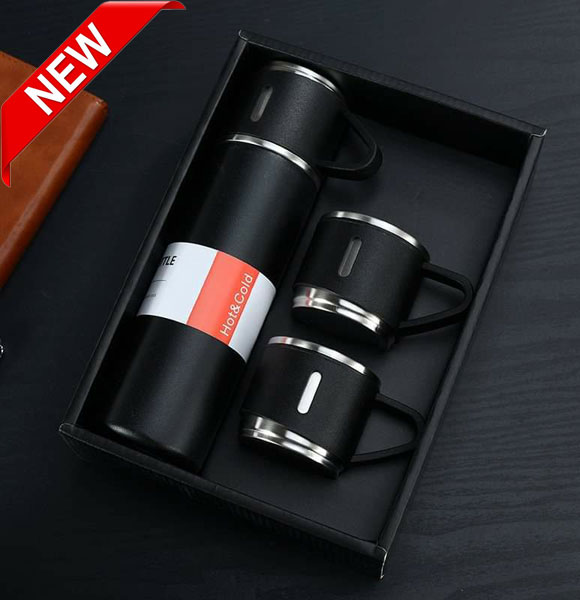 Stainless Steel Vacuum Flask with 2 Cups Gift Set for Office, Capacity: 500ml GM-944