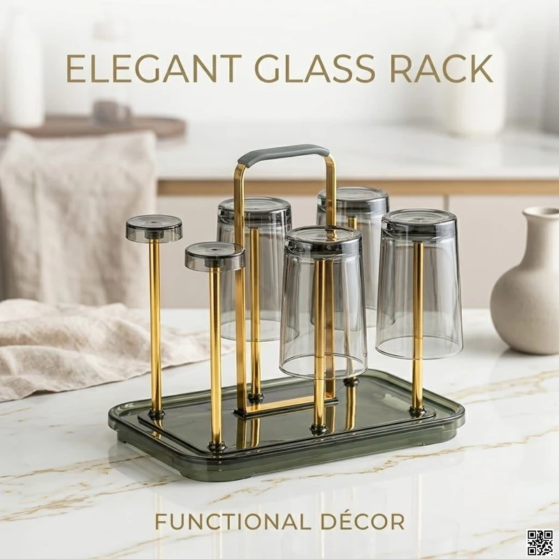 Elegant Glass Rack with Draining Tray | Exclusive Water Glass Holder Set