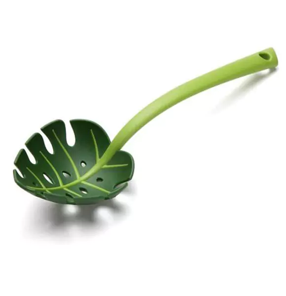 Creative turtle leaf spoon, leaf colander, leaf spoon, green leaf spoon for noodles, plastic, green (1 piece) 30*9.5cm (ANZ)