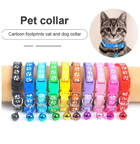 Fashion Cute Pet Collar With Bell Adjustable Durable Cat Small Dog Cartoon Footprint Collars Cat Accessories Animal Goods