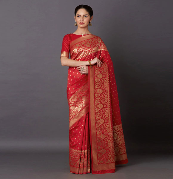 Puja Special Printed Silk Blend Saree with Blouse GM-1152