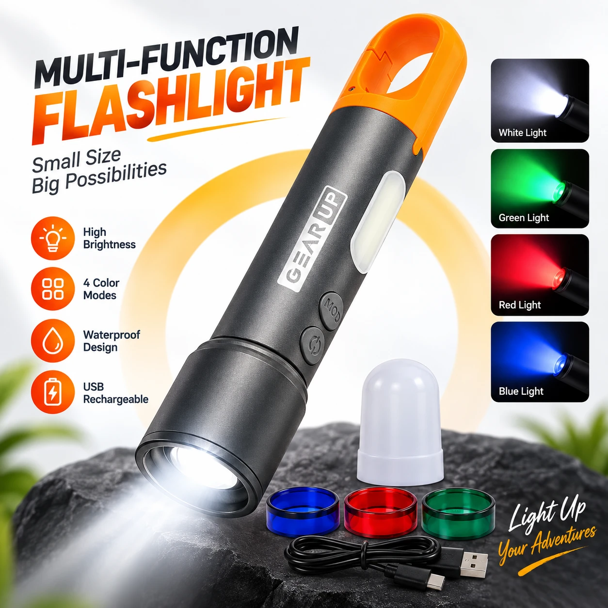 Traveller Light LED Torch – 500 Lumen Tactical Flashlight, 1200mAh Battery, 9 Lighting Modes & USB-C