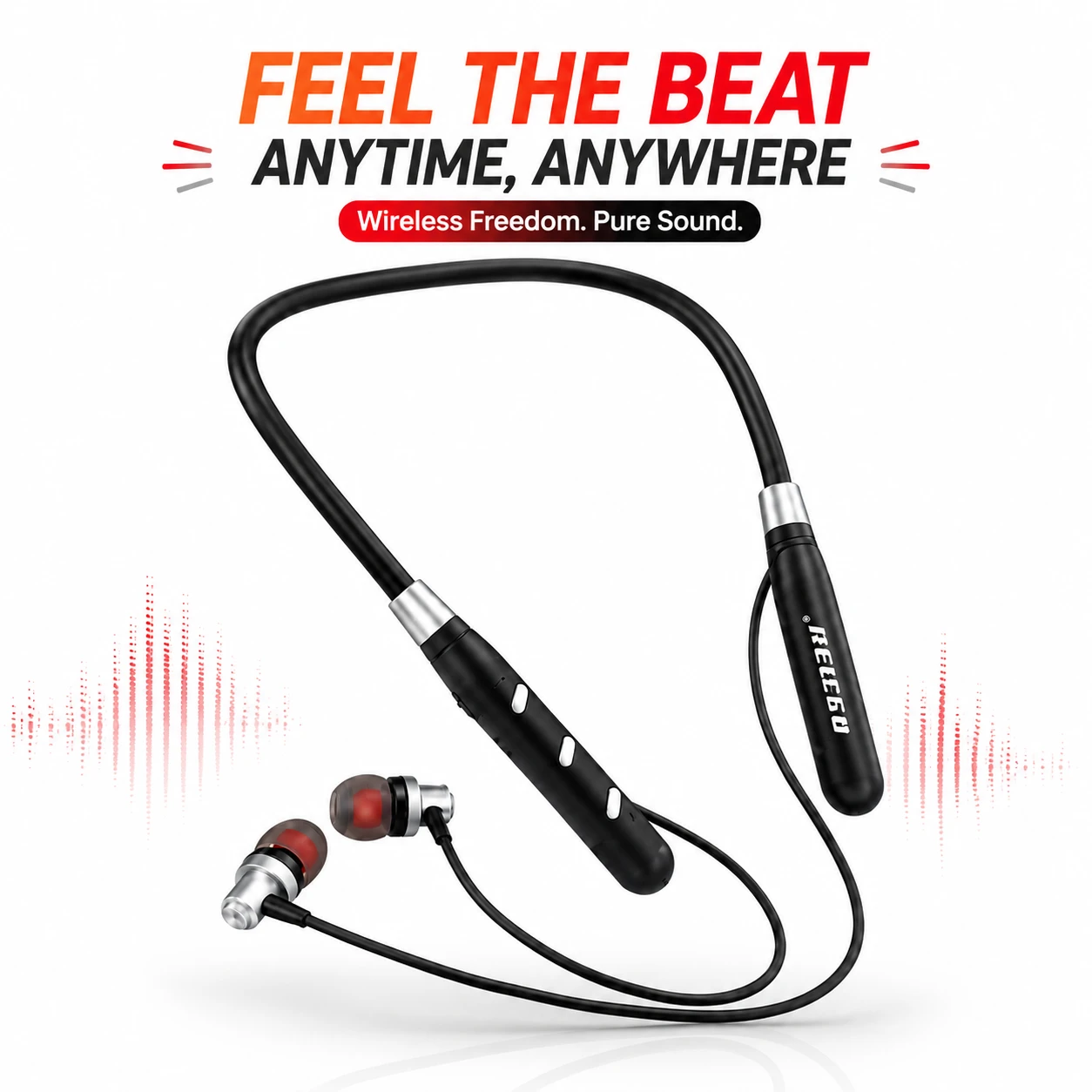 RECRSI RE-NY032 Wireless Neckband Earphones – Bluetooth Stereo Sound, Ergonomic Sports Design