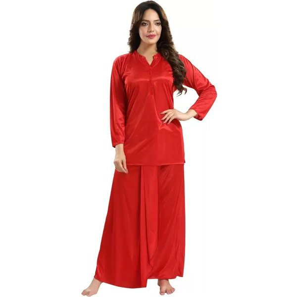 Women's Satin Night Suit Set (Tops & Lungi)-GM-1089