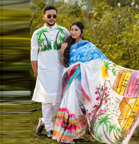 Dhupian Saree + Punjabi (Couple set) GM-158