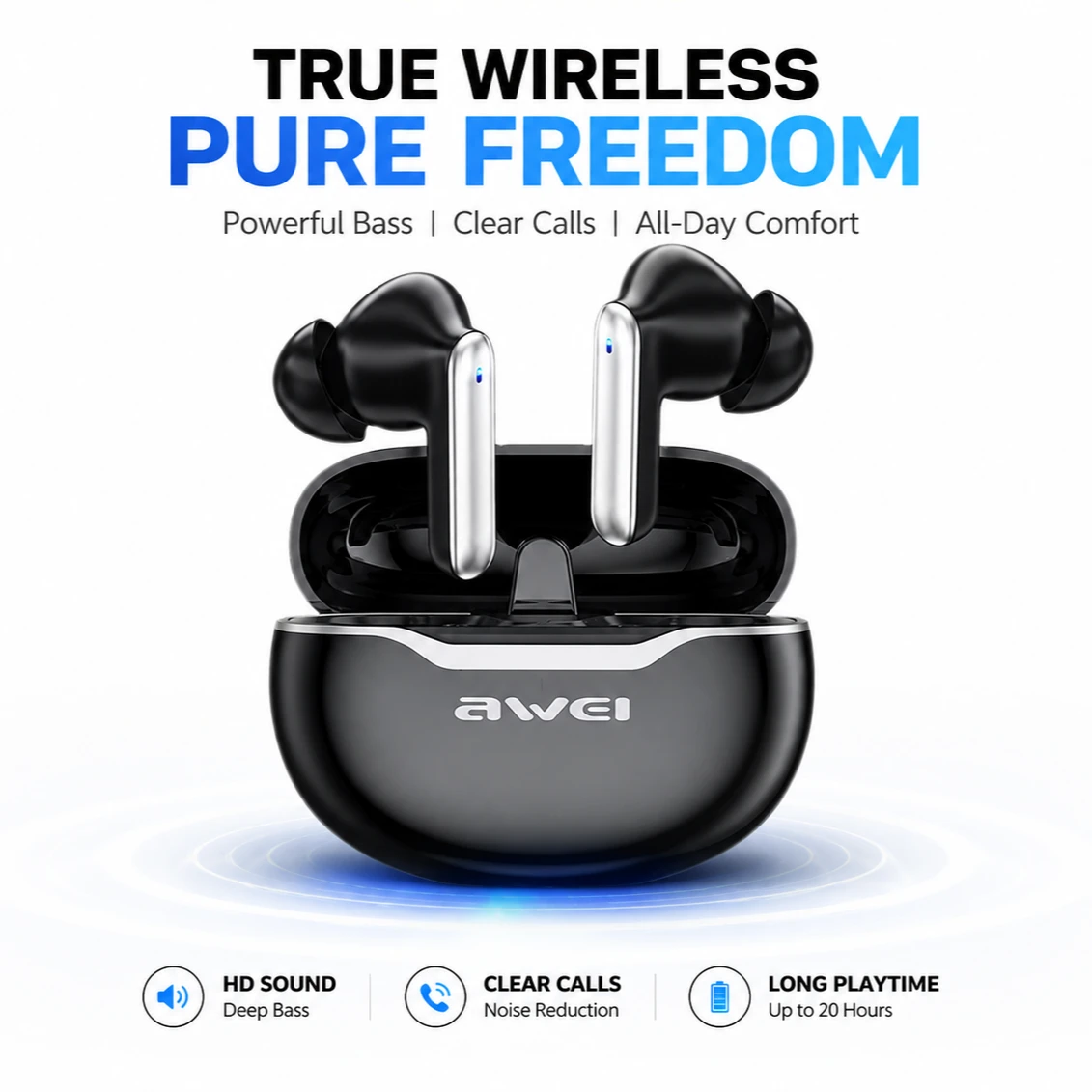 Awei T50 TWS Earbuds – Bluetooth 5.3, 13mm Drivers, 4-Mic ENC, IPX6 & 25H Battery