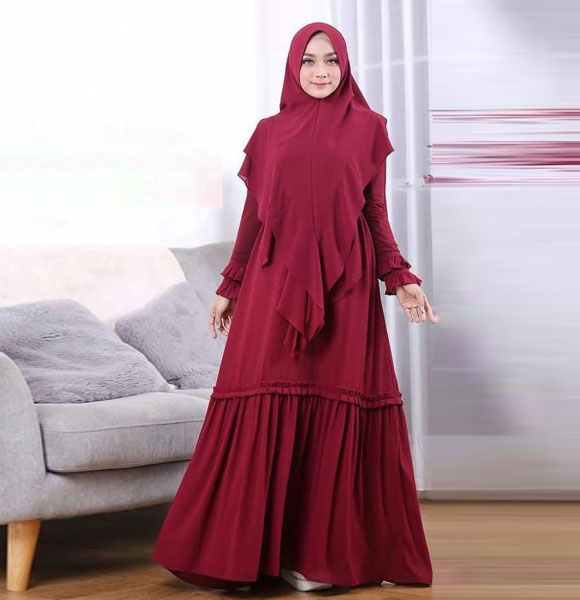 Dubai Cherry Gown Burka With Hijab-GM-924