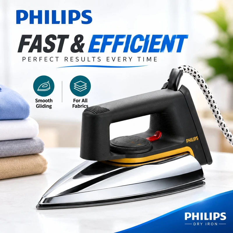 Philips HD1172 1000W Dry Iron with Linished Soleplate, Slim Tip & Button Groove