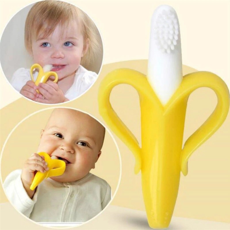 Baby Teether Toys BPA Banana Teething Ring Silicone Chew Dental Care Toothbrush (DS)