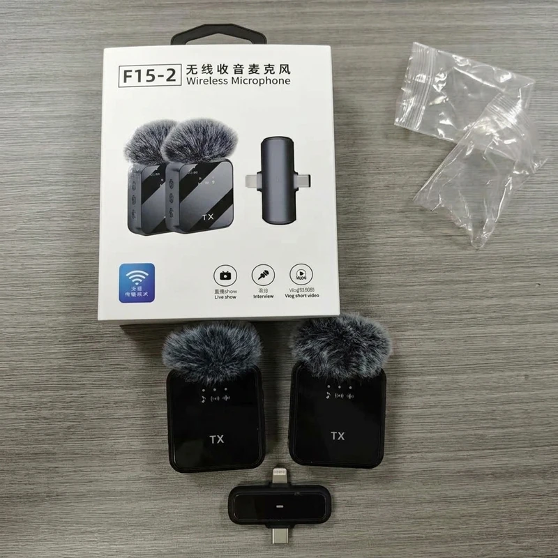 F15-2 Dual Wireless Lavalier Microphone 2-in-1 for Type-C & iPhone with DSP Noise Reduction