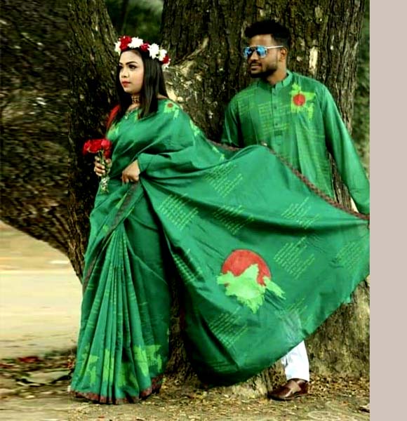 Half Silk Saree and Dhupian Silk Punjabi - Bijoy Combo-4
