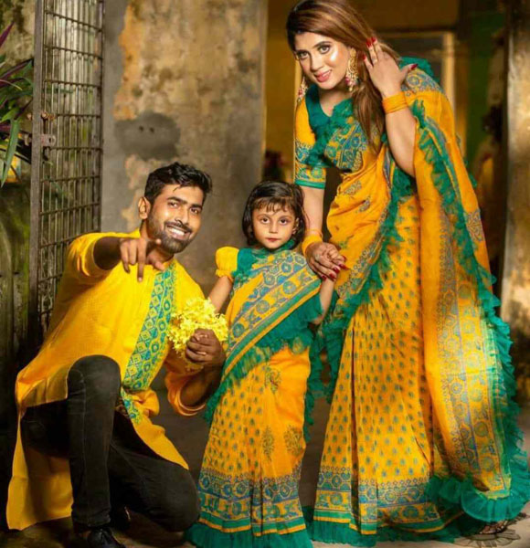 Mom, Baby & Father Special Printed Family Dress (Saree with Panjabi) GM-138