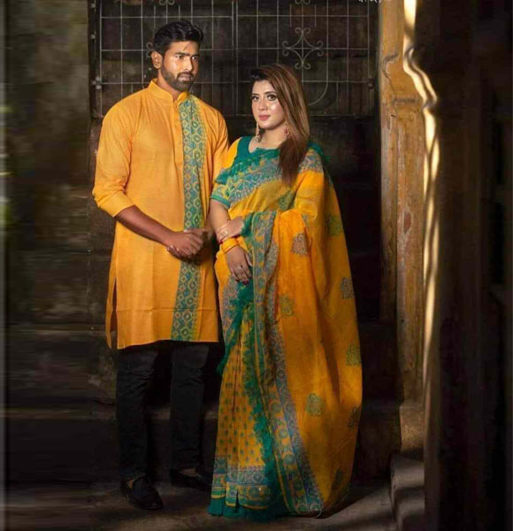 Hulf Silk Saree + Punjabi (Couple set) GM-145
