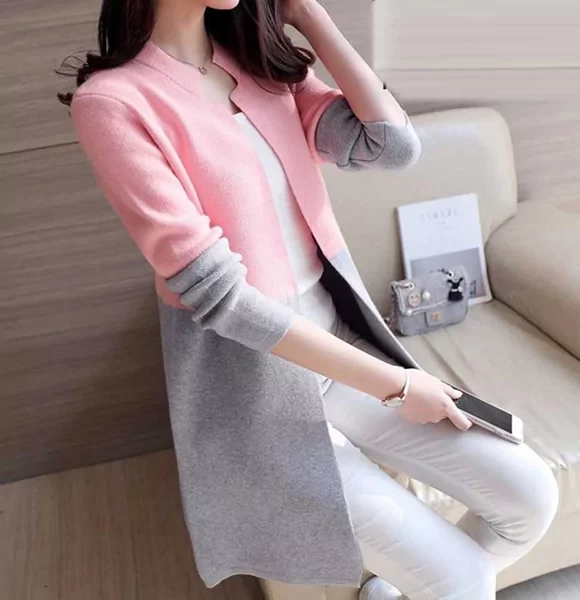 Elegant Ladies Winter Jacket (Pink-Gray)