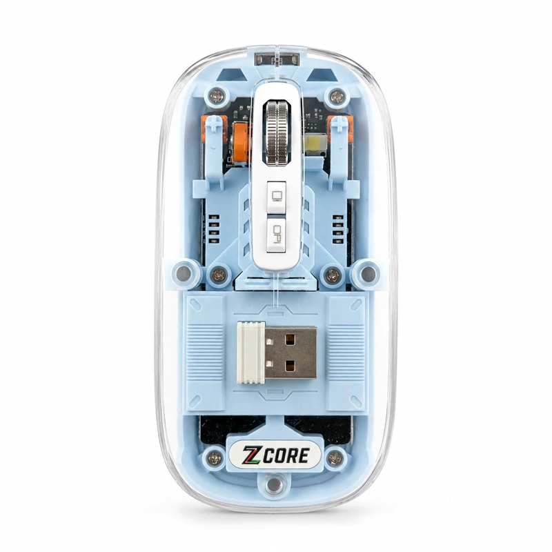 Transparent Tri-Mode Wireless Mouse – Bluetooth 5.3 & 2.4G Type-C Rechargeable Mouse with RGB Light