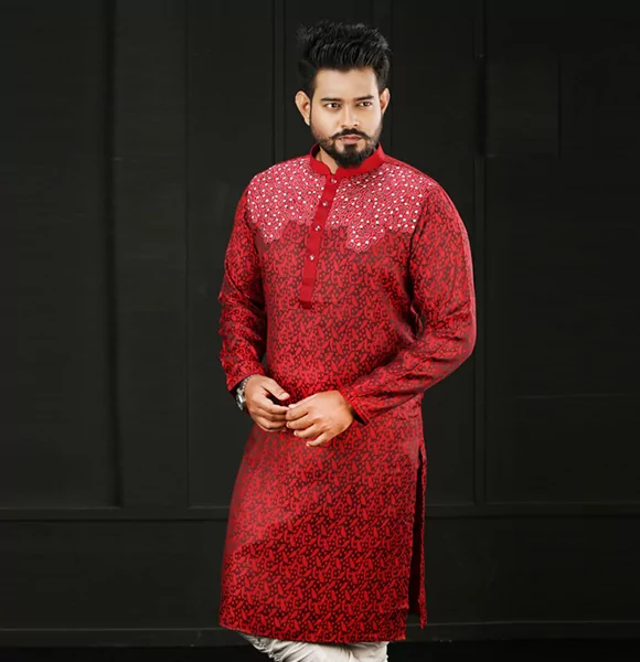 New Stylish 100% Cotton Red Color Panjabi for Men’s